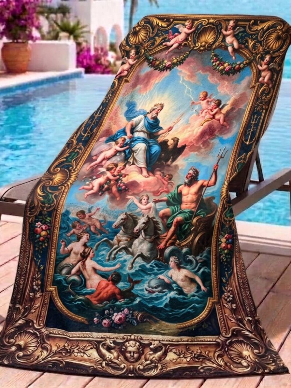 Conceptual Subculture Neptune Poseidon Mythology 71" x 39" beach Towel Baroque